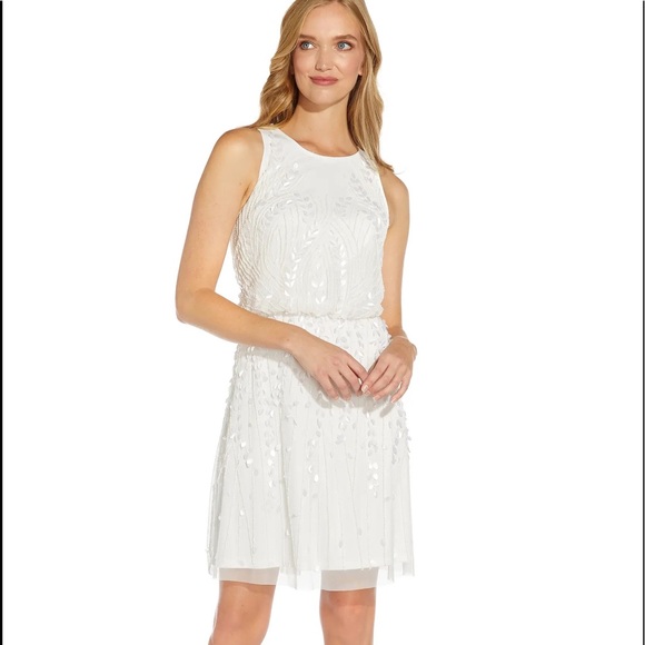 Adrianna Papell Embellished Blouson Dress in Ivory - Picture 3 of 11